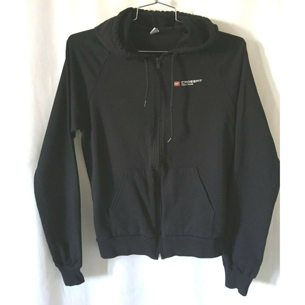 California Fleece CrossFit Hoodie Black Long Sleeves Zip Up Pockets Print Size M